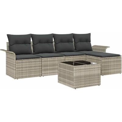 vidaXL Garten-Sofa-Set mit Kissen 6-Tlg Hellgrau Poly Rattan 3345332 vidaXL Garten-Sofa-Set mit Kissen 6-Tlg Hellgrau Poly Rattan 3345332
