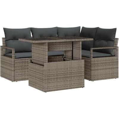vidaXL 5-Teiliges Garten-Sofaset mit Kissen in Grau aus Poly Rattan 3357552 vidaXL 5-Teiliges Garten-Sofaset mit Kissen in Grau aus Poly Rattan 3357552