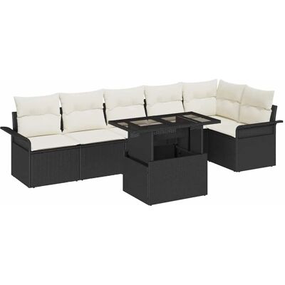 vidaXL Garten-Sofa-Set mit Kissen 7-Tlg Schwarz Poly Rattan 3357030 vidaXL Garten-Sofa-Set mit Kissen 7-Tlg Schwarz Poly Rattan 3357030