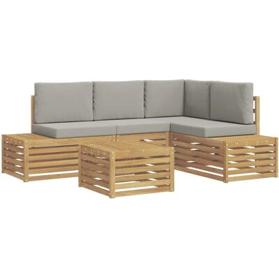 vidaXL Outdoor-Sofagarnitur mit Kissen 5 Stück Weiß und Hellgrau 3392471 vidaXL Outdoor-Sofagarnitur mit Kissen 5 Stück Weiß und Hellgrau 3392471
