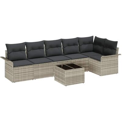 vidaXL 7-Teiliges Garten-Sofa-Set mit Kissen in Grau Poly Rattan 3354061 vidaXL 7-Teiliges Garten-Sofa-Set mit Kissen in Grau Poly Rattan 3354061