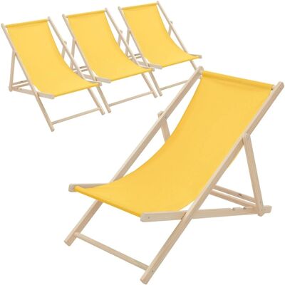 ECD Germany Liegestuhl 4Er Set Klappbar Gelb aus Holz ECD Germany Liegestuhl 4Er Set Klappbar Gelb aus Holz