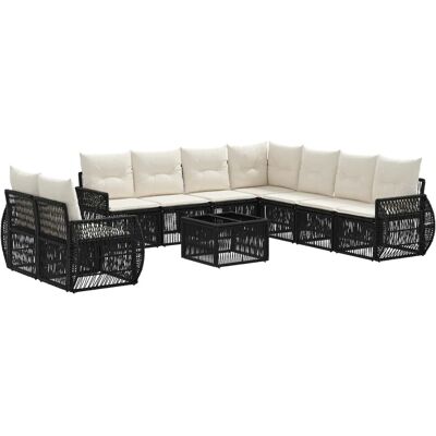 vidaXL Gartensofa-Set 10-Tlg Schwarz und Cremeweiß Poly-Rattan 3435460 vidaXL Gartensofa-Set 10-Tlg Schwarz und Cremeweiß Poly-Rattan 3435460