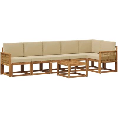 vidaXL Outdoor-Sofagarnitur mit Kissen 7 Stk Natur und Beige Polyester 3385279 vidaXL Outdoor-Sofagarnitur mit Kissen 7 Stk Natur und Beige Polyester 3385279
