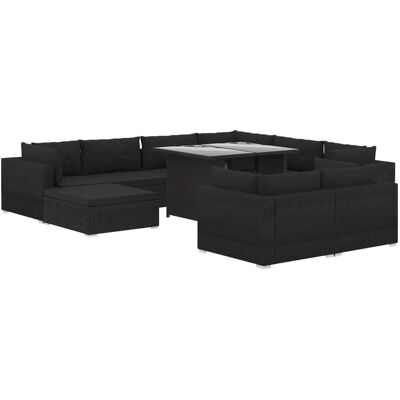 vidaXL 10-Tlg Garten-Lounge-Set mit Auflagen Poly Rattan Schwarz 46756 vidaXL 10-Tlg Garten-Lounge-Set mit Auflagen Poly Rattan Schwarz 46756