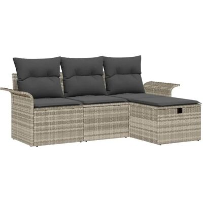 vidaXL Garten-Sofa-Set mit Kissen 4-Tlg Hellgrau Poly Rattan 3360183 vidaXL Garten-Sofa-Set mit Kissen 4-Tlg Hellgrau Poly Rattan 3360183