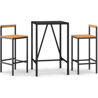 vidaXL 3-Tlg Gartenbar-Set Schwarz Poly Rattan Massivholz Akazie 3187690 vidaXL 3-Tlg Gartenbar-Set Schwarz Poly Rattan Massivholz Akazie 3187690