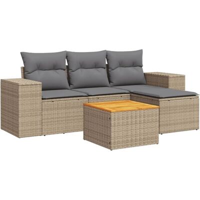 vidaXL 5-Tlg Garten-Sofagarnitur mit Kissen Beige Poly Rattan 3257746 vidaXL 5-Tlg Garten-Sofagarnitur mit Kissen Beige Poly Rattan 3257746