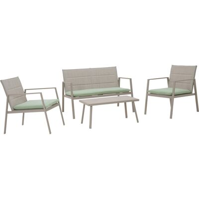 Gartenmöbel-Set Jamapa 4-teilig Stahl Textilien Hellgrau-Grün Gartenmöbel-Set Jamapa 4-teilig Stahl Textilien Hellgrau-Grün