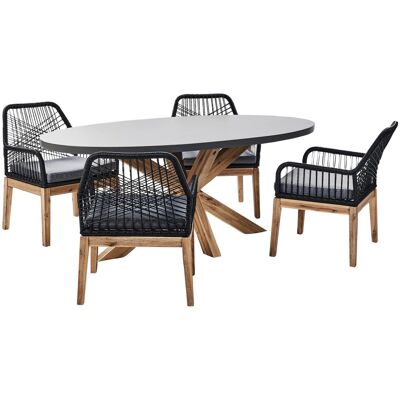 Beliani Gartenset mit Tisch und 4 Stühlen - Moderner Zement und Holz Beliani Gartenset mit Tisch und 4 Stühlen - Moderner Zement und Holz