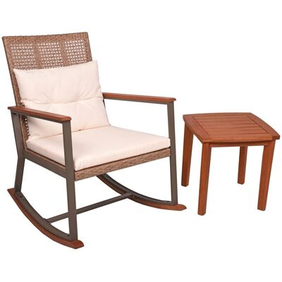 DELUKE Outdoor-Schaukelstuhl MAINZ mit Beistelltisch Hellbraun Eukalyptus Gartenstuhl Relaxsessel Garten Balkon Outdoor DELUKE Outdoor-Schaukelstuhl MAINZ mit Beistelltisch Hellbraun Eukalyptus Gartenstuhl Relaxsessel Garten Balkon Outdoor