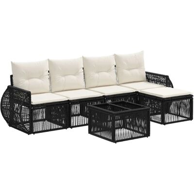 vidaXL Gartensofa-Set 6-Tlg Schwarz und Cremeweiß Poly-Rattan 3435406 vidaXL Gartensofa-Set 6-Tlg Schwarz und Cremeweiß Poly-Rattan 3435406
