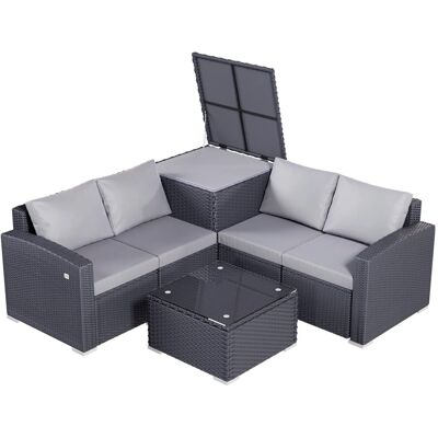 HOMAVO Gartenlounge Set 4 Personen mit Aufbewahrungsbox & Abdeckung HOMAVO Gartenlounge Set 4 Personen mit Aufbewahrungsbox & Abdeckung