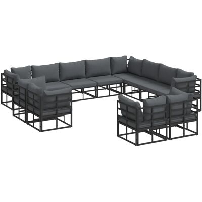 vidaXL Garten-Sofa-Set mit Kissen 12-Tlg Schwarz Aluminium 3378934 vidaXL Garten-Sofa-Set mit Kissen 12-Tlg Schwarz Aluminium 3378934