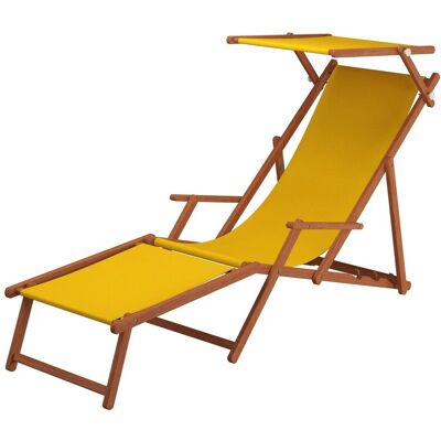 Erst-Holz Dunkler Holz-Liegestuhl Strandliege Stofffarbe Gelb 10-300 Fußteil Sonnendach Erst-Holz Dunkler Holz-Liegestuhl Strandliege Stofffarbe Gelb 10-300 Fußteil Sonnendach