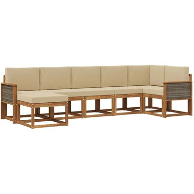 vidaXL Outdoor-Sofagarnitur mit Kissen 7 Stk Natur und Beige Polyester 3385389 vidaXL Outdoor-Sofagarnitur mit Kissen 7 Stk Natur und Beige Polyester 3385389