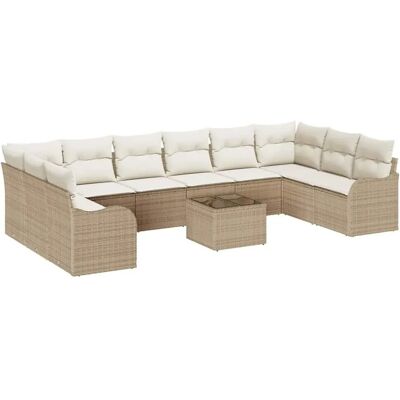 vidaXL Garten-Sofa-Set mit Kissen 11-Tlg Beige Weiß Poly Rattan 3354560 vidaXL Garten-Sofa-Set mit Kissen 11-Tlg Beige Weiß Poly Rattan 3354560