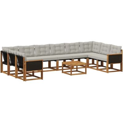 vidaXL Outdoor-Sofagarnitur mit Kissen 11 Stk Natur und Hellgrau 3382247 vidaXL Outdoor-Sofagarnitur mit Kissen 11 Stk Natur und Hellgrau 3382247