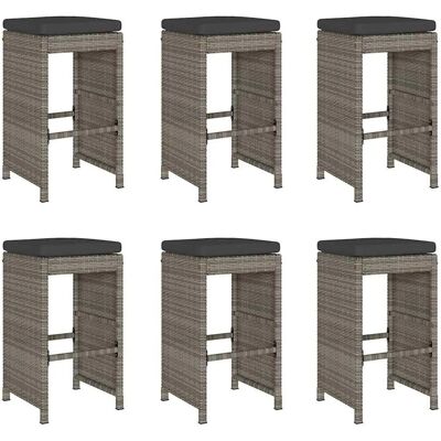vidaXL Garten-Barhocker mit Kissen 6 Stk Grau Poly Rattan 368693 vidaXL Garten-Barhocker mit Kissen 6 Stk Grau Poly Rattan 368693