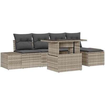 vidaXL 6-Teiliges Garten-Sofa-Set mit Kissen in Hellgrau aus Poly Rattan 3357905 vidaXL 6-Teiliges Garten-Sofa-Set mit Kissen in Hellgrau aus Poly Rattan 3357905