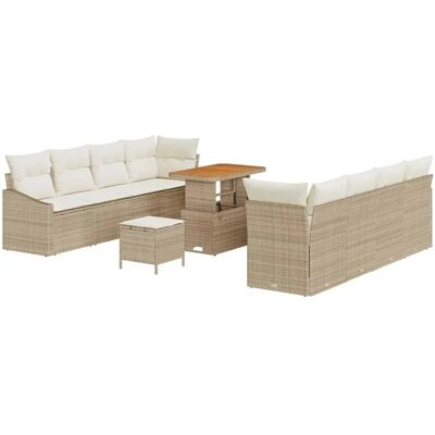 vidaXL 11-Teiliges Gartensofa Set mit Kissen Beige aus Poly Rattan und Akazie 3362631 vidaXL 11-Teiliges Gartensofa Set mit Kissen Beige aus Poly Rattan und Akazie 3362631