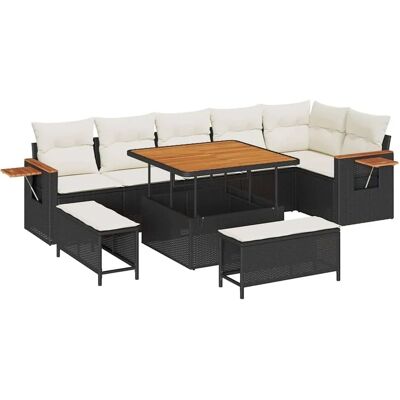vidaXL Gartensofa-set mit Kissen 9-Tlg Schwarz und Creme 3363185 vidaXL Gartensofa-set mit Kissen 9-Tlg Schwarz und Creme 3363185