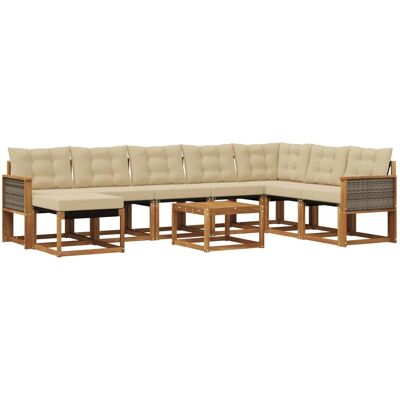 vidaXL Outdoor-Sofagarnitur mit Kissen 9 Stk Natur und Beige 3382157 vidaXL Outdoor-Sofagarnitur mit Kissen 9 Stk Natur und Beige 3382157