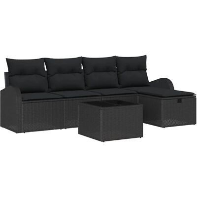 vidaXL Garten-Sofa-Set mit Kissen 6-Tlg Schwarz Poly Rattan 3360404 vidaXL Garten-Sofa-Set mit Kissen 6-Tlg Schwarz Poly Rattan 3360404