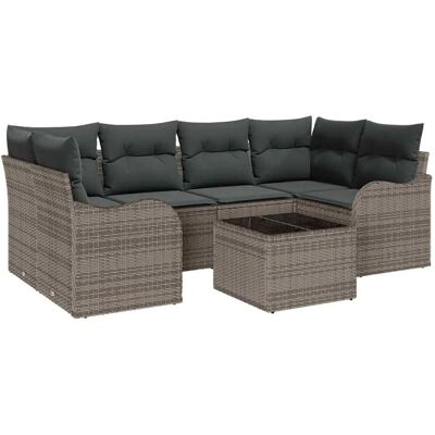 vidaXL Garten-Sofa-Set 7 Stk Grau Poly-Rattan und Stahl und Glas 3354268 vidaXL Garten-Sofa-Set 7 Stk Grau Poly-Rattan und Stahl und Glas 3354268