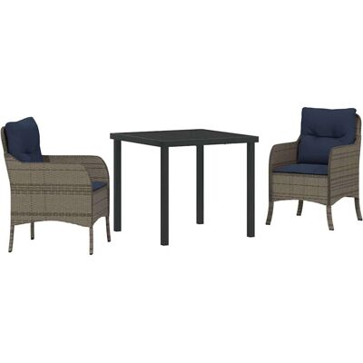 vidaXL Garten Essgruppe mit Kissen 3-Tlg Grau Poly-Rattan 3380190 vidaXL Garten Essgruppe mit Kissen 3-Tlg Grau Poly-Rattan 3380190