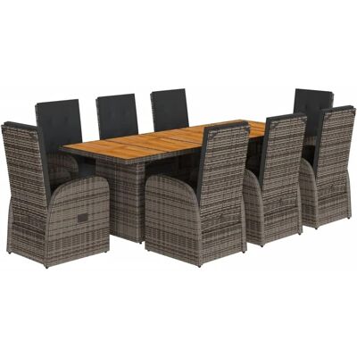 vidaXL Gartentisch-Set - Grau Poly Rattan - 9 Stück vidaXL Gartentisch-Set - Grau Poly Rattan - 9 Stück