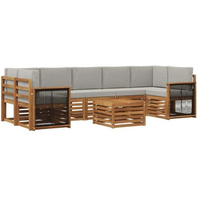 vidaXL Outdoor-Sofagarnitur mit Kissen 8 Stk Natur und Hellgrau 3384142 vidaXL Outdoor-Sofagarnitur mit Kissen 8 Stk Natur und Hellgrau 3384142