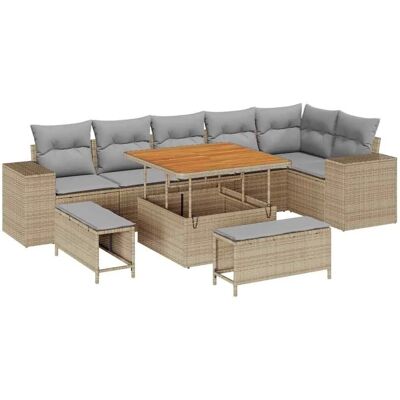 vidaXL Gartensofa-Set mit Kissen 9 Stk Beige und Hellgrau Poly-Rattan 3363967 vidaXL Gartensofa-Set mit Kissen 9 Stk Beige und Hellgrau Poly-Rattan 3363967
