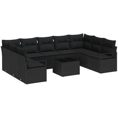 vidaXL Sofa Set mit Kissen mit Speicher 10-Tlg Schwarz Poly-Rattan 3355222 vidaXL Sofa Set mit Kissen mit Speicher 10-Tlg Schwarz Poly-Rattan 3355222