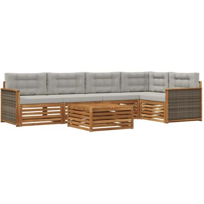 vidaXL Outdoor-Sofagarnitur mit Kissen 6 Stk Natur und Hellgrau 3383379 vidaXL Outdoor-Sofagarnitur mit Kissen 6 Stk Natur und Hellgrau 3383379