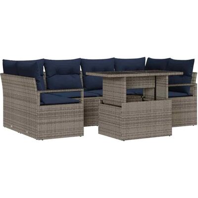 vidaXL Garten-Sofa-Set 7-Tlg Grau und Marineblau Poly-Rattan 3348761 vidaXL Garten-Sofa-Set 7-Tlg Grau und Marineblau Poly-Rattan 3348761