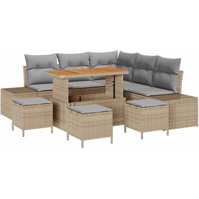 vidaXL Garten-Sofa-Set mit Speicher 9-Tlg Beige Poly Rattan 3364742 vidaXL Garten-Sofa-Set mit Speicher 9-Tlg Beige Poly Rattan 3364742