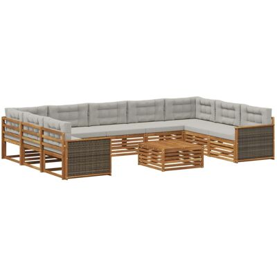 vidaXL Outdoor-Sofagarnitur mit Kissen 10 Stk Natur und Hellgrau 3383859 vidaXL Outdoor-Sofagarnitur mit Kissen 10 Stk Natur und Hellgrau 3383859