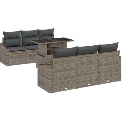 vidaXL 7-Teiliges Garten-Sofa-Set mit Grauen Kissen aus Poly Rattan 3357662 vidaXL 7-Teiliges Garten-Sofa-Set mit Grauen Kissen aus Poly Rattan 3357662