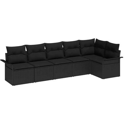 vidaXL 6-Teiliges Garten-Sofa-Set mit Kissen in Schwarz Poly Rattan 3354052 vidaXL 6-Teiliges Garten-Sofa-Set mit Kissen in Schwarz Poly Rattan 3354052