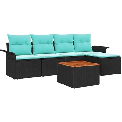 vidaXL Gartensofa-set 6 Stk Schwarz und Türkis Poly-Rattan 3355988 vidaXL Gartensofa-set 6 Stk Schwarz und Türkis Poly-Rattan 3355988