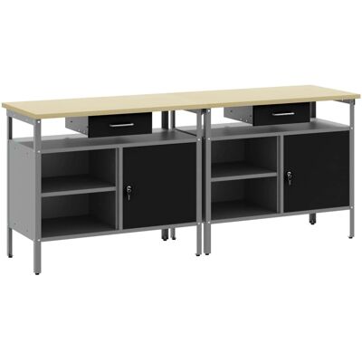 vidaXL - 2-teilige Stahl-Werkbank - Schwarz - Grau - Werkbank-Set vidaXL - 2-teilige Stahl-Werkbank - Schwarz - Grau - Werkbank-Set