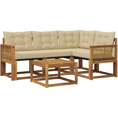vidaXL Outdoor-Sofagarnitur mit Kissen 5 Stk Natur und Beige 3381941 vidaXL Outdoor-Sofagarnitur mit Kissen 5 Stk Natur und Beige 3381941