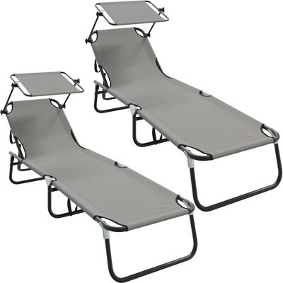 vidaXL Klapp-Sonnenliegen 2 Stk mit Sonnendach Grau 600D Oxford-Stoff 42003137 vidaXL Klapp-Sonnenliegen 2 Stk mit Sonnendach Grau 600D Oxford-Stoff 42003137
