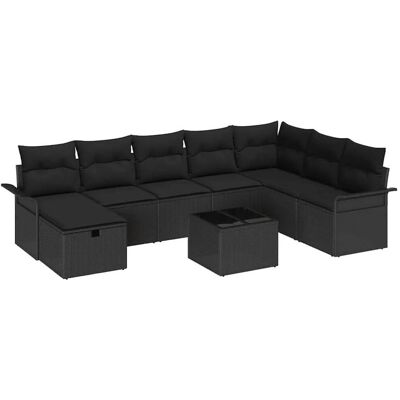 vidaXL Gartensofa-Set mit Kissen 9 Stk Schwarz Poly-Rattan 3358942 vidaXL Gartensofa-Set mit Kissen 9 Stk Schwarz Poly-Rattan 3358942