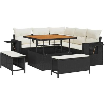 vidaXL Gartensofa-set mit Kissen 9-Tlg Schwarz und Creme Poly-Rattan 3363685 vidaXL Gartensofa-set mit Kissen 9-Tlg Schwarz und Creme Poly-Rattan 3363685