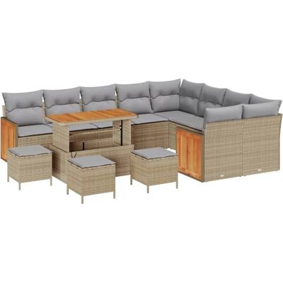 vidaXL Gartensofa-Set mit Kissen 14 Stk Beige und Hellgrau Poly-Rattan 3365302 vidaXL Gartensofa-Set mit Kissen 14 Stk Beige und Hellgrau Poly-Rattan 3365302