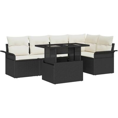 vidaXL Garten-Sofa-Set mit Kissen 6-Tlg Schwarz Poly Rattan 3357020 vidaXL Garten-Sofa-Set mit Kissen 6-Tlg Schwarz Poly Rattan 3357020