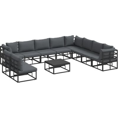 vidaXL Garten-Sofa-Set mit Kissen 11-Tlg Schwarz Aluminium 3378879 vidaXL Garten-Sofa-Set mit Kissen 11-Tlg Schwarz Aluminium 3378879