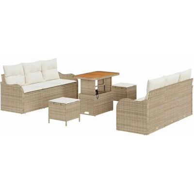 vidaXL 9-Teiliges Gartensofa-Set mit Kissen in Beige aus Poly Rattan und Akazie 3362221 vidaXL 9-Teiliges Gartensofa-Set mit Kissen in Beige aus Poly Rattan und Akazie 3362221